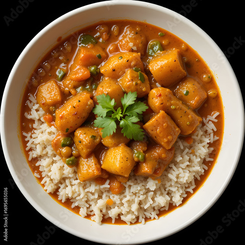 Creamy vegetable korma curry served in a dish, isolated on white background rich, mild Indian curry featuring