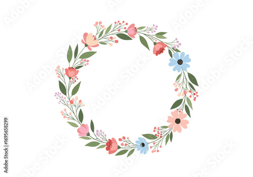 Beautiful floral wreath garland featuring delicate blossoms and greenery perfect for decorations