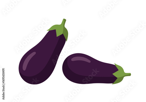 Two ripe purple eggplants isolated on a white background ready for culinary delights and healthy eating