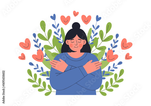 Embracing self love and inner peace surrounded by nature and hearts