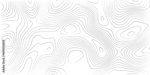 Geographic topographic line map with elevation details on white background featuring abstract wavy contours for design
