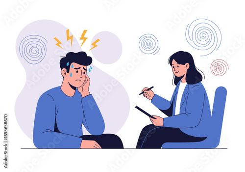 Therapy session illustrating mental health treatment and psychological support for anxious individuals seeking professional help