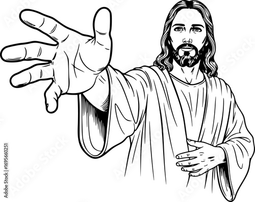 Jesus Reaching Out Hands Silhouette – Christian Faith Symbol Vector Illustration