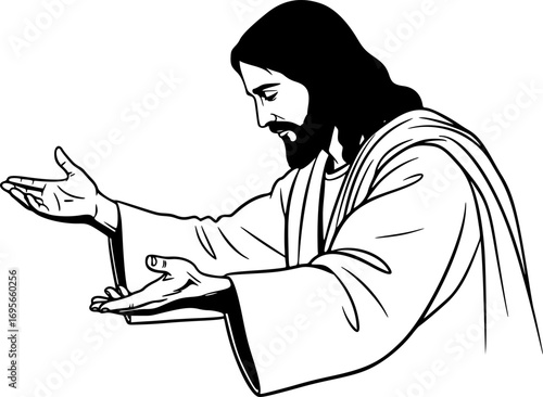 Jesus Reaching Out Hands Silhouette – Christian Faith Symbol Vector Illustration