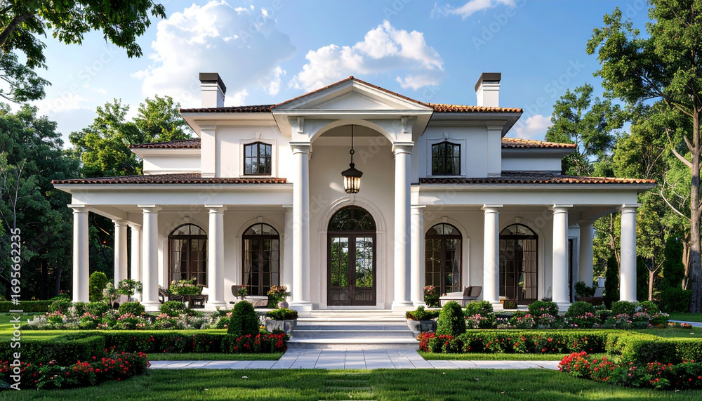 Fototapeta premium Front Elevation of Modern Elegance Meets Festive Charm