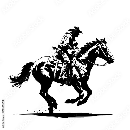 Cowboy illustration riding a sprint horse vector print ready