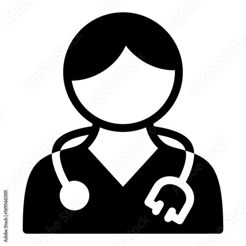 Medical Professional Doctor and Physician with Doctor with Stethoscope Vector Icon. A Classic, Black and White Graphic for Healthcare, Medical Services, and Health Education