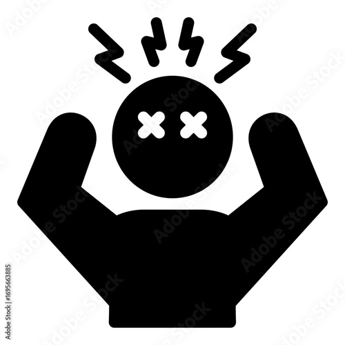 Person with a Severe Headache and Mental Stress Vector Icon. A Relatable, Black and White Graphic for Mental Health, Anxiety, and Pain Management