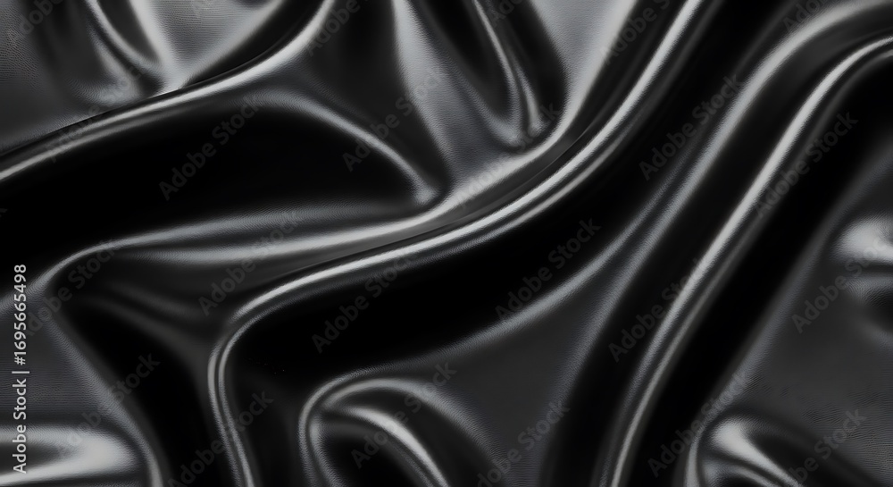 Fototapeta premium Black Satin Fabric Texture Closeup.