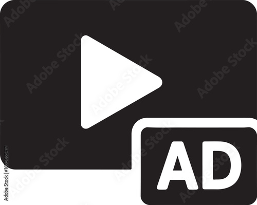 Silhouette vector of a video play button ad icon. Perfect for media, digital marketing, and promotion.