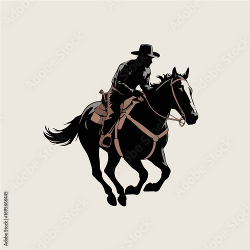Cowboy illustration riding a sprint horse vector print ready