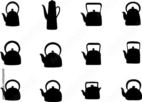 Teapot vectors, tea pot art, various teapot silhouettes, and a Set of teapots, a Collection of tea makers.