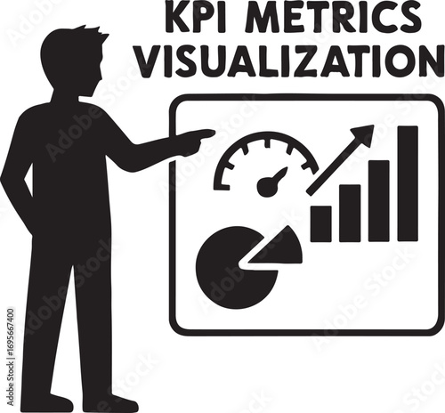 Silhouette vector of KPI metrics visualization with business performance, analytics, and data monitoring.