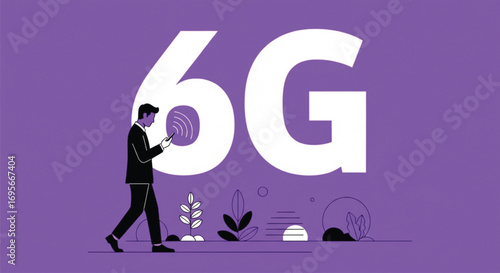 Future-Forward 6G Technology: A Businessman Interacts with the Next-Gen Wireless Network. EPS Vector