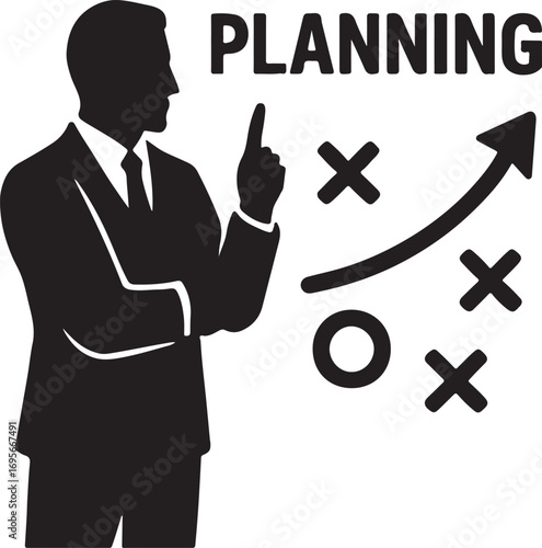 Silhouette vector of leadership planning illustration showing teamwork, guidance, and business strategy.