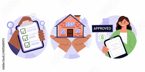 Real estate transaction process with approved mortgage and checklist for buying a house