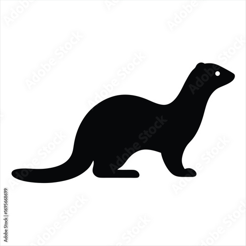Black silhouette of a mustelid animal on a white background design
