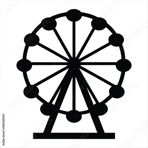 Simple black and white vector graphic of a Ferris wheel attraction