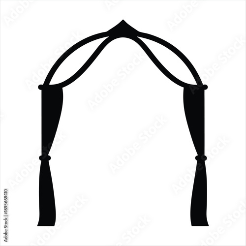 Elegant black arch with draped curtains for event or stage design