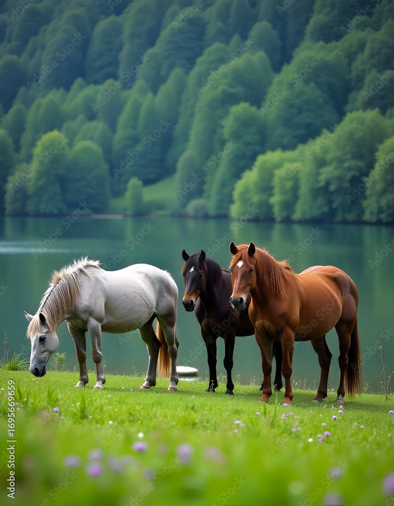 Obraz premium horses on the meadow