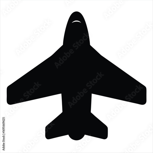 Black and white illustration of a jet airplane viewed from above