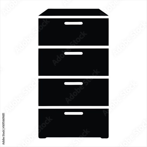 Simple Black Silhouette Illustration of a Four Drawer Chest for Storage