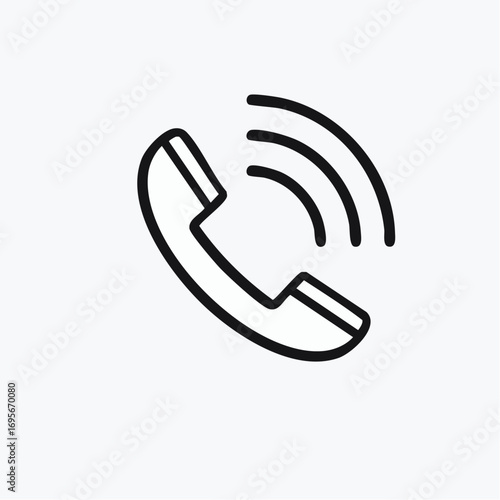 Simple outline of a telephone receiver with sound waves for communication and contact