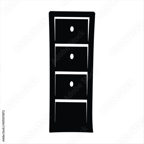 Black silhouette of a fourdrawer chest or cabinet with pulls