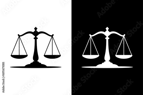Balance Scale Icon. Legal Justice Symbol Vector on Black White Background