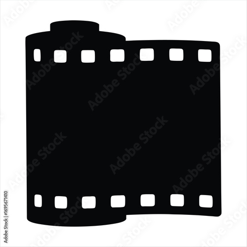 Black and white film roll negative icon representing vintage photography