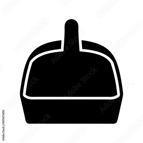 Minimalist black and white illustration of a dustpan for cleaning supplies