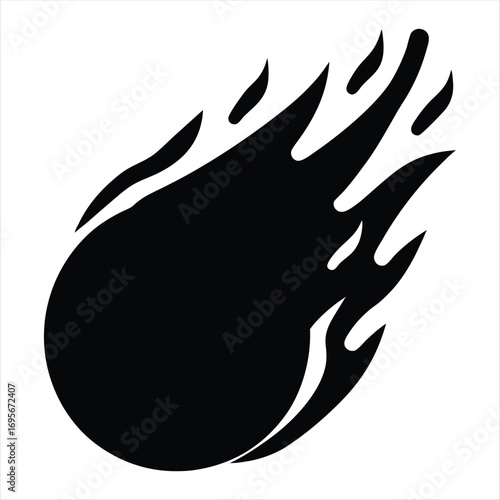 Black and white illustration of a celestial comet with a fiery tail