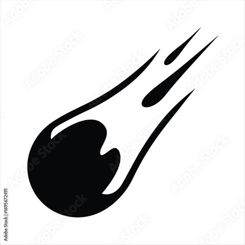 Dramatic stylized illustration of a black comet hurtling through the vastness of space