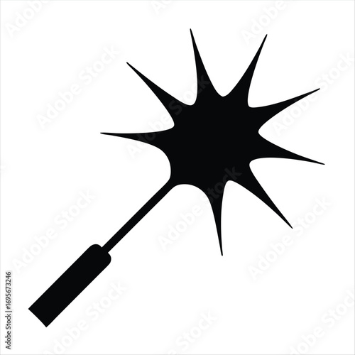 Black silhouette of a wand with emanating sparks in a magical concept