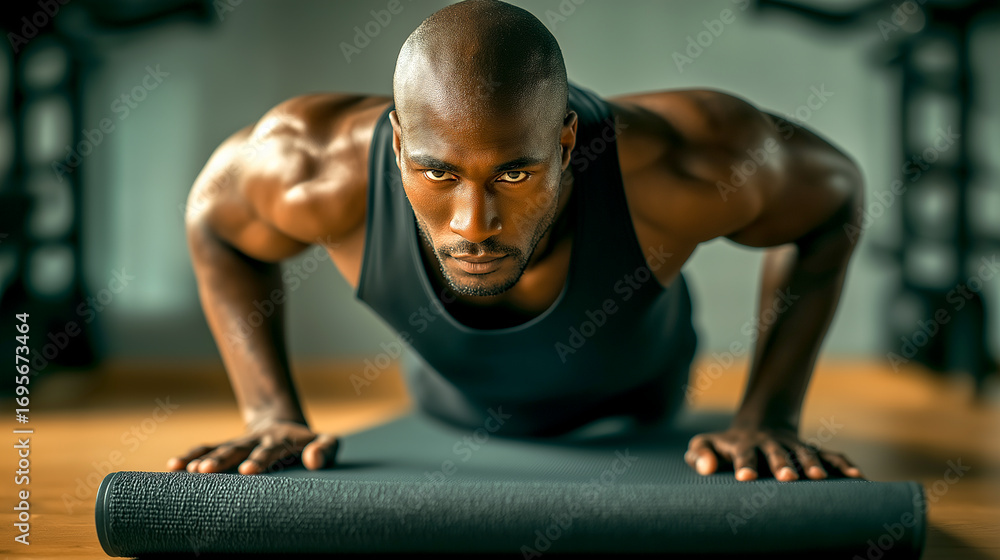 Fototapeta premium young man doing push ups fitness workout