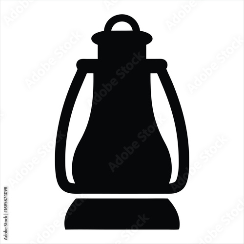 Simple black and white silhouette of an old fashioned kerosene lantern