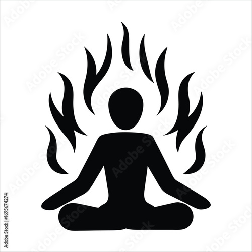 Silhouette of person in lotus position surrounded by spiritual flames