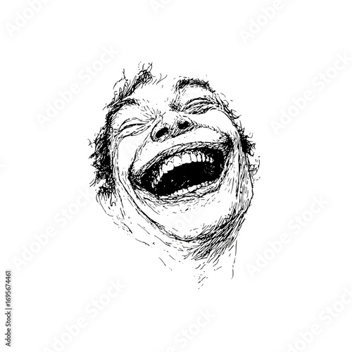 Abstract portrait of a laughing man. Joy, happiness, expression.