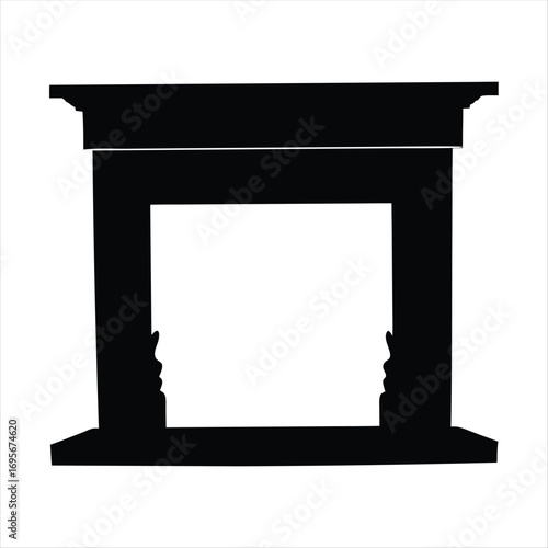 Black silhouette of an old fireplace with decorative details illustration