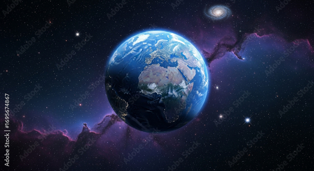 Fototapeta premium Stunning earth view from space with galaxy background showcasing global interconnectedness and exploration
