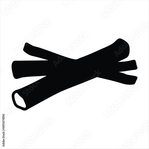 Silhouette illustration depicting three intertwined pieces of firewood against a white background