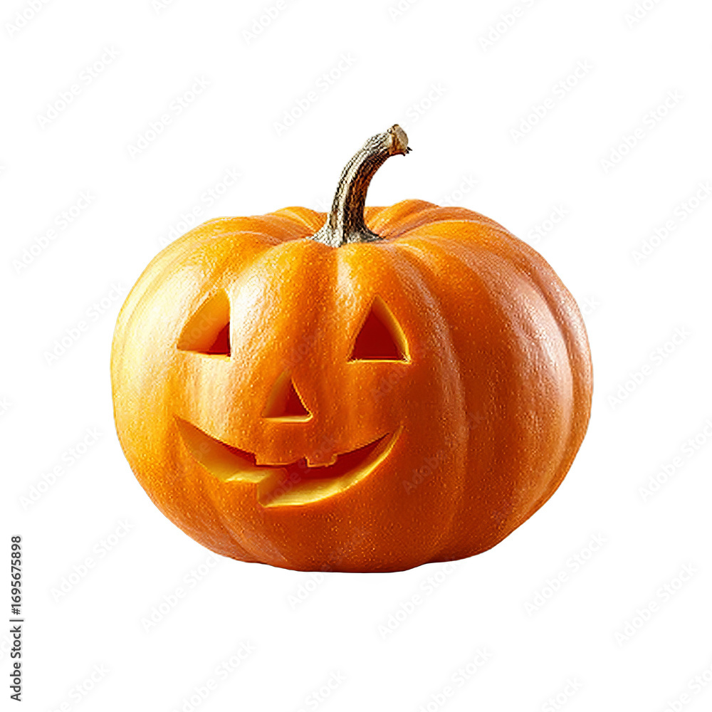 Obraz premium A single carved pumpkin with a spooky face, typical for Halloween, showcasing autumn harvest and festive spirit.