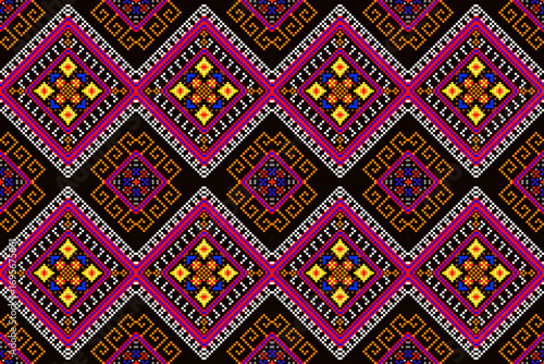 Colorful ethnic geometric diamond pattern seamless textile design