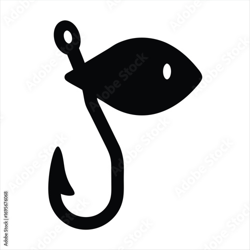 Silhouette of a fishing hook with bait shaped like a fish