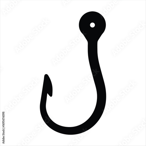 Simple Black Fish Hook Vector Icon Illustration on White Background