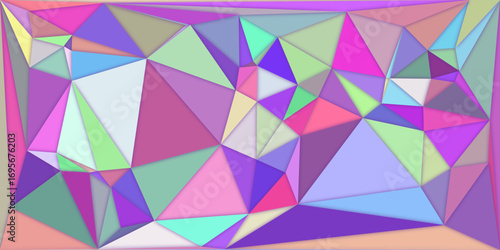Colorful 3D geometric polygon mosaic background with a seamless abstract purple triangle pattern and light diamond shapes. vector, shape, color, web, element, style, concept, glass stained, mosaic
