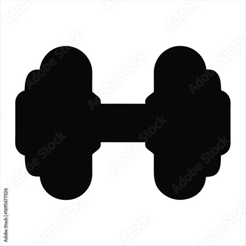 A simple black silhouette vector of a dumbbell for strength training