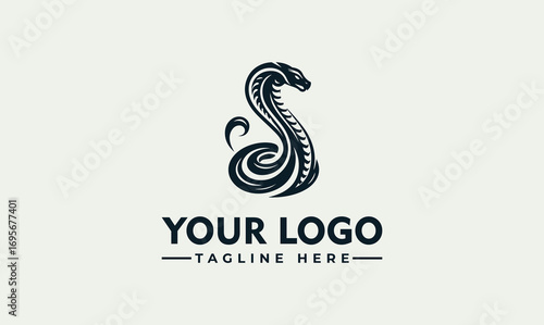 Stylized cobra illustration, head raised in striking pose, with space for logo and tagline text below.