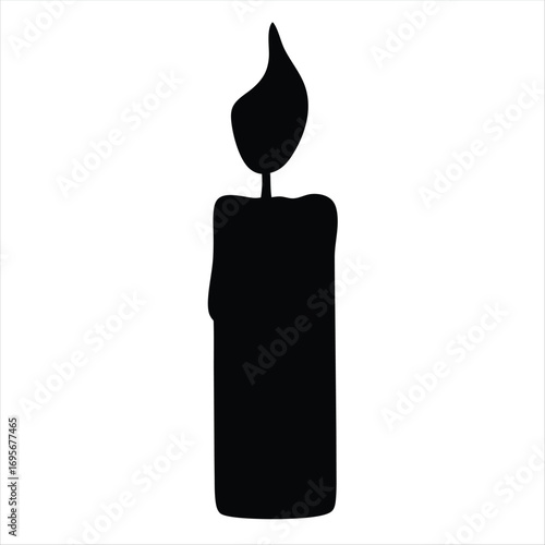 Silhouette of a lit candle with some dripping wax, simple vector art