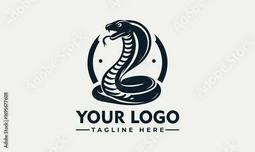 Illustration of a cobra snake coiled within a circle, head raised and tongue extended, stylized design.